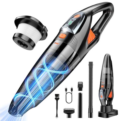 Handheld Vacuum Cordless 25000PA Powerful Suction, Portable Car Vacuum, 3 in 1 Hand Held Vacuum Rechargeable 8000mAh with LED Light, HEPA Filter, Home, Car Seats, Office, Pet Hair, Dust Buster