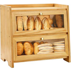VEDALIO Bread Box For Kitchen Countertop, Corner Breadbox, Bread Boxes for Kitchen Counter Organizer Decor Storage, Wooden Storage Box Breadbox, Housewarming Birthday Wedding Christmas Gift