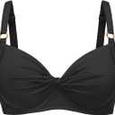 Women's Underwire Bikini Top - Push Up Swimsuit Top Only Twist Front Bathing Suit 2025 Retro Swim Bra (Large, Black)