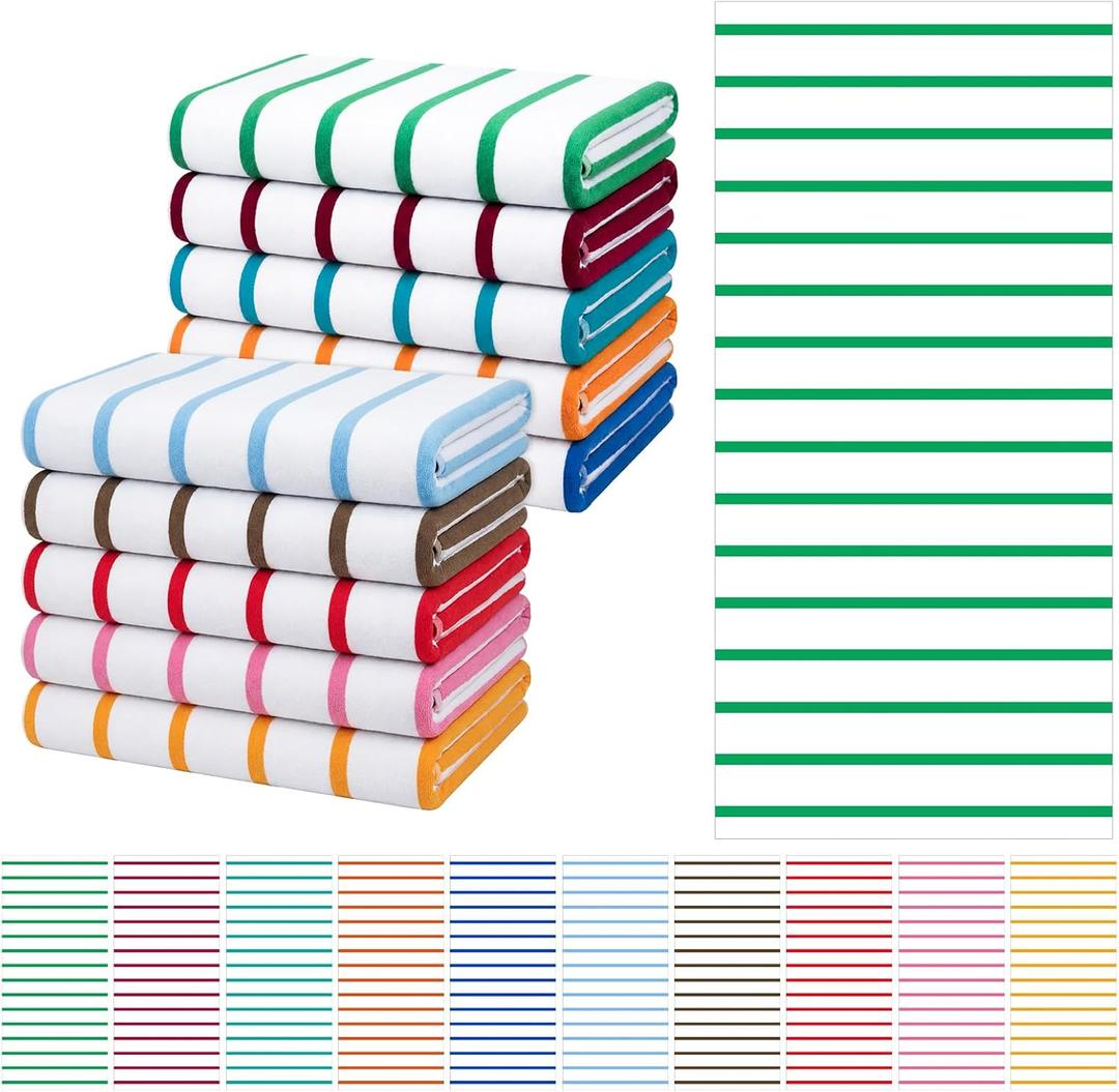 EBOOT 10 Pack Oversized Beach Towel Set Extra Large Pool Towels Microfiber Quick Dry Swim Blanket for Adult Women Men Face Hand Body Bath Travel Pool(Mixed Color,28 x 59 Inch,Classic Stripe)