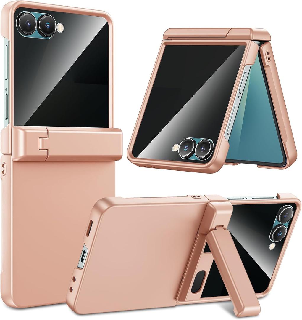Maxdara Stand for Z Flip 7 Case, with [Hidden Kickstand] [Privacy Screen Protector] [Hinge Protection] [Support Wireless Charging] Phone Cover for Samsung Galaxy Z Flip7 5G, Rose Gold (Privacy Screen)