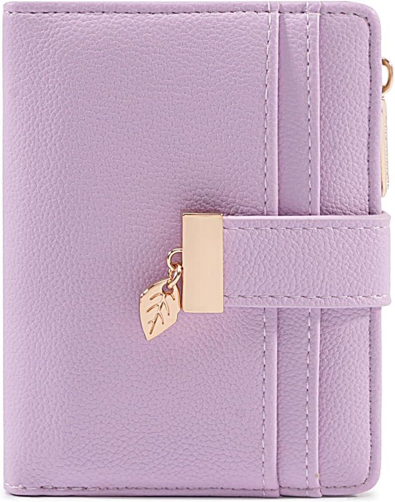 Pomelo Best Wallet Women Bifold Leather Wallets for Women Credit Card Holder with ID Window Zipper Coin Pocket Light Purple