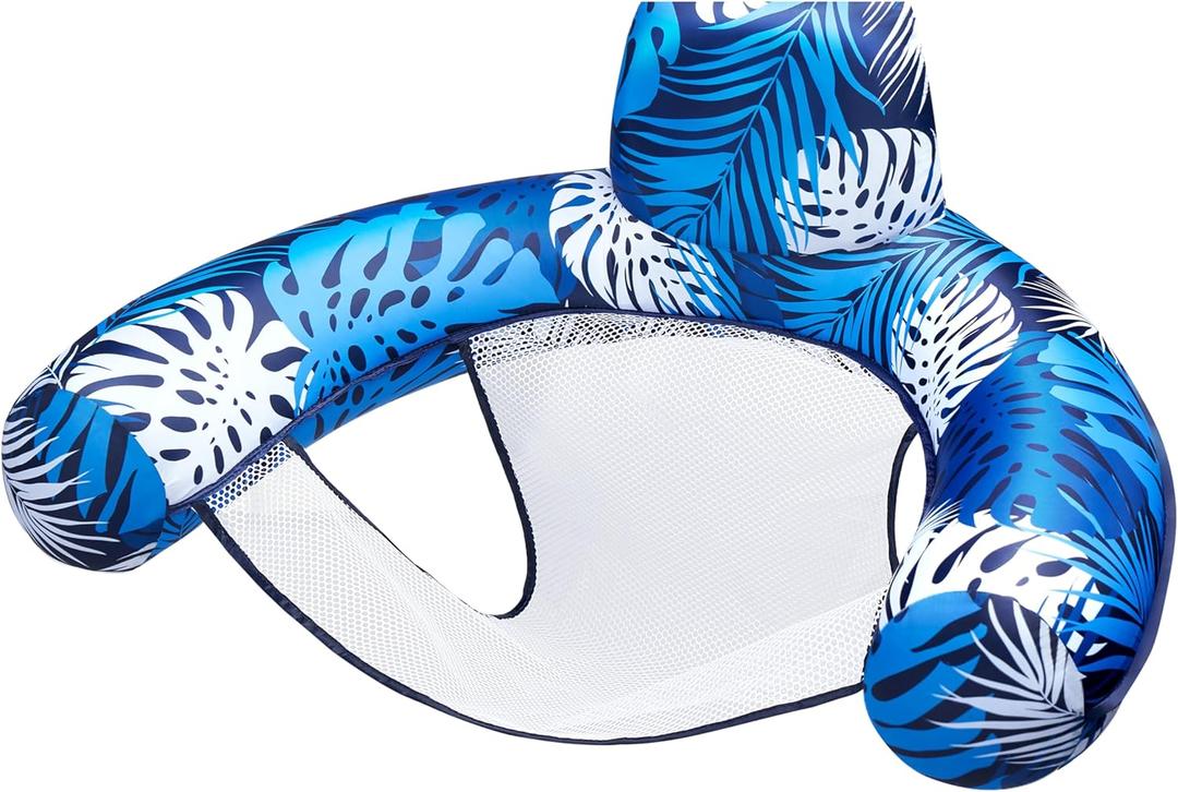 SLOOSH Inflatable Pool Floats Adult,Lounge Chair Adult with Plant Pattern,Floating Water Hammock,Blow up Pool Noodles Rafts for Relaxing Swimming Party Summer Water Beach Lake Fun (Blue)