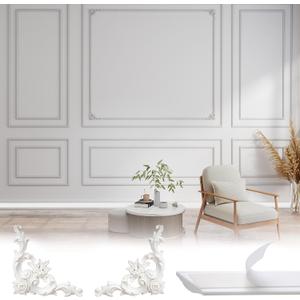 3 Set Peel and Stick Wall Molding Kit(12 Frames+4 Corner Flowers), Inner and Outer Layer Style Premade Wainscoting Panel, for Wall Decor, Pre-Cut Wainscoting Panels Wall Moulding Trim Kit