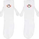 2 Pairs Hand Holding Socks for Kids, Funny Magnetic Mid-Tube Socks White Smile Face Matching Crazy Silly Slipper Socks Friendship Birthday Gift for Children Toddler (6-9 Years)