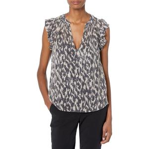 Velvet by Graham & Spencer Women's V Neck Short Sleeve Sequin Blouse (Medium, Calico)