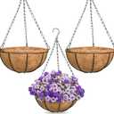 ZeeDix 3 Pack 16 Inch Large Hanging Baskets for Plants Outdoor with Coconut Liners Replacement, Hanging planters Baskets with Natural Coco Liner for Outdoor Indoor Planters Flowers Vegetables