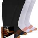 Doctor's Select Copper Plus Size Compression Socks Wide Calf - 2 Pairs | 20-30mmHg Extra Wide Calf Compression Sock Women | Compression Socks for Women Plus Size for Traveling & Running | Compression Sock Men Wide Calf | Black & White (3X-Large)