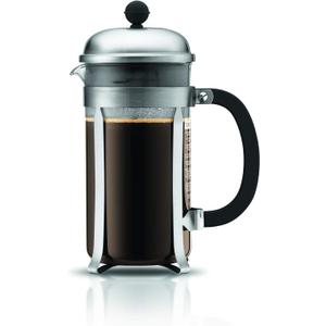 Bodum 34oz Chambord French Press Coffee Maker, High-Heat Borosilicate Glass, Brushed Stainless Steel Made in Portugal