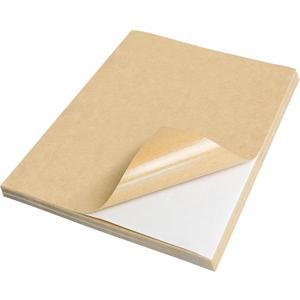 NATURALABEL 100 Sheets Printable Kraft Sticker Paper for Laser & Inkjet Printers - Full Sheet Self-Adhesive Craft Labels, Matte, Letter Size (8.5" x 11")