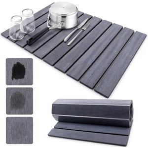 Collapsible Stone Dish Drying Mat for Kitchen Counter, 24"×16" Large Dish Drying Pad, Eco-Friendly Diatomaceous Earth Mat, Quick Dry, No Odor