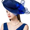 dressfan Womens Church Derby Fascinator Hats,20s 50s Linen Feather Vintage Feather Wedding Tea Party Derby Hats