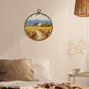 XBBMGG Farmhouse Scenery Sunflower Wall Art Decor, Rustic Cottagecore Flowers Round Wall Hanging Decor, Retro Floral Framed Canvas Prints for Living Room Bathroom Decorations,10x10inch