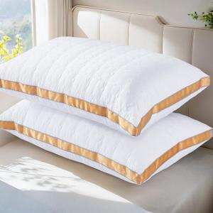 mislili Pillows Standard Size Set of 2, Hotel Quality Gusseted Bed Pillows for Side, Back, Stomach Sleepers, Soft Supportive Gusseted Standard Pillows for Sleeping, Down Alternative Filling