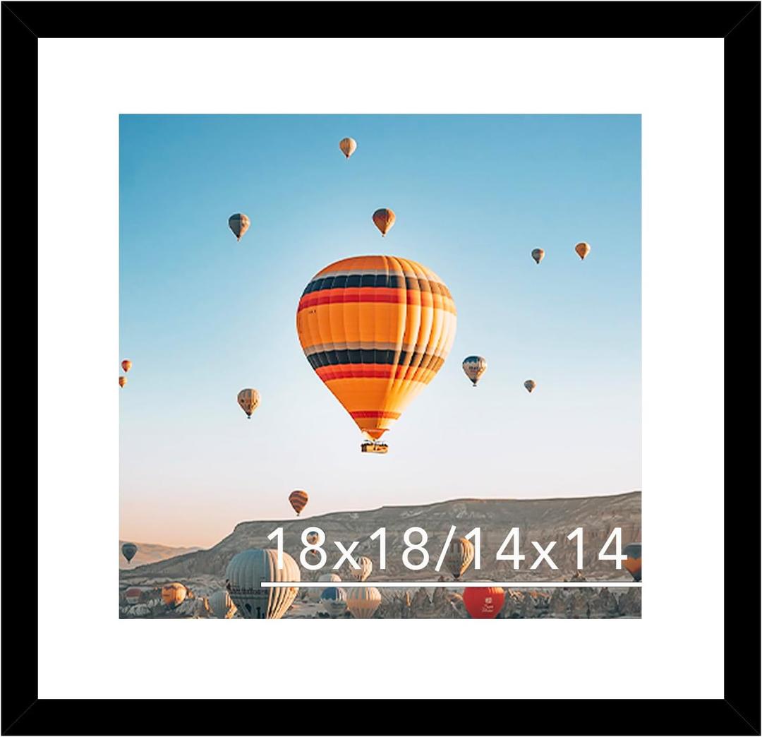 JCJMY 18x18 Picture Frame Black with 14x14 Mat, Display Photo 14x14 with Mat or 18 x 18 Without Mat, Wall Hanging Large 18x18 Poster Frame with Shatter Resistant Plexiglass, Black