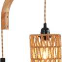 Plug in Wall Sconce,Farmhouse Wicker Wall Lamp Plug in,Hand Woven Rattan Wall Light Farmhouse Rustic Boho Sconces Wall Lighting for Living Room Bedroom