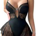 SOLY HUX Women's Lace Bodysuit Lingerie Deep V Neck Tie Back Spaghetti Strap Teddy Nightwear, L