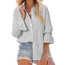 Striped Button Down Shirt Women Black and White Oversize Button Down Shirts Smocked Boyfriend Plus Size Blouse Ruffle Casual Tops with Pocket Black and White 3XL