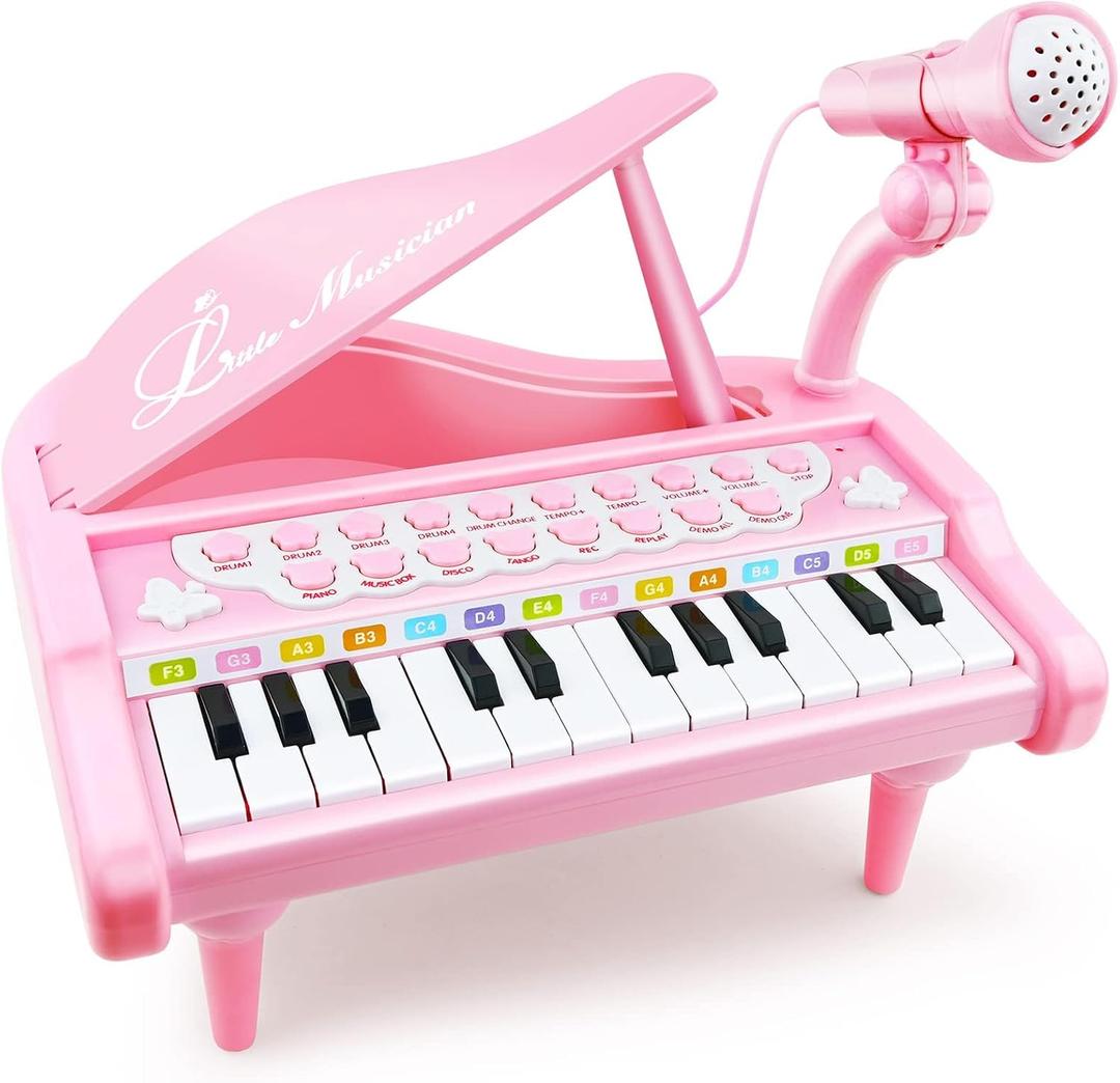Love&Mini Piano Keyboard Toys for Girls - 24 Keys Toddler Piano Music Toy Instruments with MicrophonePink Piano Toys for 1 2 3 4 5 Years Old Girls Birthday Xmas Gifts (24 Keys Pink Piano Toy)