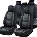 Coverado Car Seat Covers Full Set, Seat Covers for Cars, Front Seat Covers and Back Seat Cover Waterproof Leather Automotive Seat Cover, Universal Car Interior Protectors Cushion for Most Cars Black (FullSet, Black)