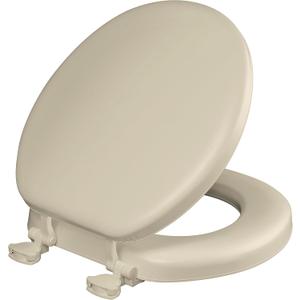 Mayfair Padded Toilet Seat, Cushioned Soft Vinyl over Wood Core Seat, Secure Hinges, Easy Clean, Made in USA, Round, Bone