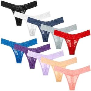 Pmrxi Pack 10 Seamless Lace Thongs for Women Plus Size Breathable Panties Low Rise T-back Stretch Cotton No Show Underwear, S