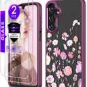 for Samsung Galaxy A16 5G Case+Tempered Glass Screen Protector,Military Grade Protective Slim Soft TPU + Hard PC,Girls Women Crystal Clear Flower Pattern Case Cover for Galaxy A16 5G-Colorful (Golden Shield Flower Series-Colorful)