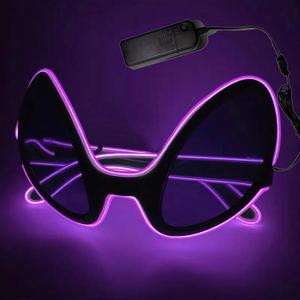Halloween Alien Eyes Glasses EL Wire Glowing Eyewear LED Light Up Costume Festival Party Sunglasses (Purple)