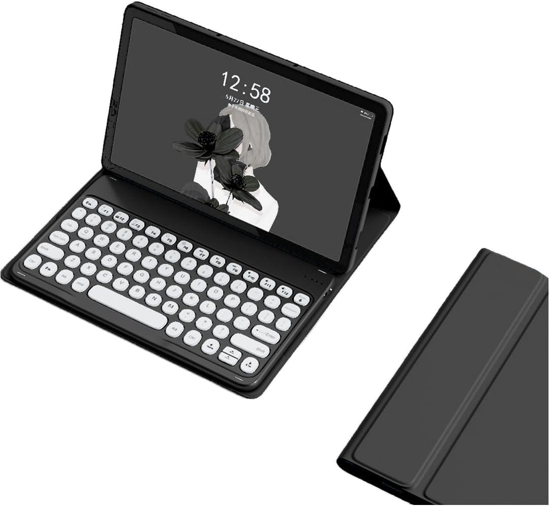Keyboard Case for Lenovo Tab M10 Plus 3rd Gen 10.6 Inch, Cute Color Folio Stand Cover with Round Key Magnetic Detachable Keyboard for M10 Plus FHD Tablet(TB-125FU TB-128FU TB-128XU), Black (Tab M10 Plus 10.6inch 2022)