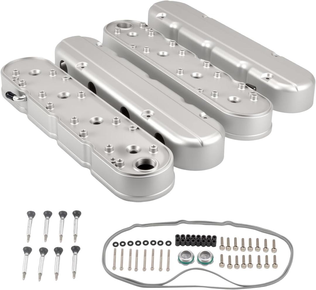 Cast Aluminum Valve Covers with Coil Mounts Compatible with GM LS Smooth Small Block SB V8 293 325 376 427 - Silver (Sliver)