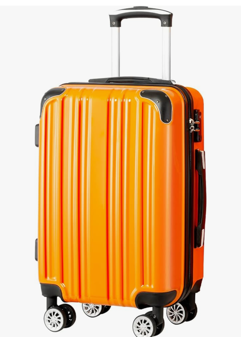 Coolife Luggage Expandable, Suitcase PC+ABS Spinner 24in Carry on (Orange , M (24in))