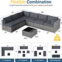 Wisteria Lane 7 Pieces Outdoor Patio Furniture Set, Wicker Outdoor Patio Sectional Sofas with Coffee Table, All-Weather Patio Conversation Set for Garden Backyard, Grey