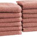 Great Bay Home 100% Cotton 12-Pack 13x13 Wash Cloth - Absorbent, Quick-Drying, Durable Face Towels for Bathroom Decor - Low-Twist, Two-Ply Fibers (Desert Rose)