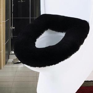 U&M Genuine Sheepskin Toilet Seat Cover Bathroom Soft Warm Washable Real Fur Wool Toilet Seat Pads Easy Installation& Care (Black)