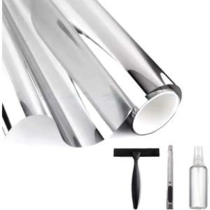 Two-Way Silver Mirror Film, Dual Reflective Window Tint, Privacy Window Film Silver, Heat Reduction Window Film, UV Blocking Window Covering, Anti-Glare Window Tint, (17.5lnchx78.7Inch)