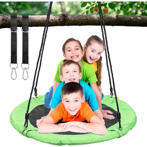 Tree Swing for Kids Outdoor, 40 Inch Saucer Swings for Swingset, Round Tree Swing for Adults Play Outside Heavy Duty 750 Lb Capacity, Circle Disc Swings with Hanging Straps, Vibrant Green, Child Gift