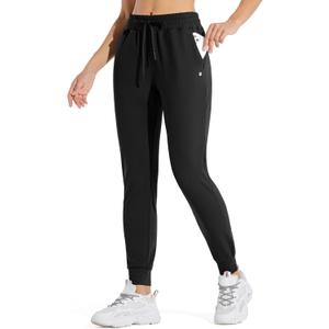 Willit Women's Fleece Lined Joggers Warm Pants Running Thermal Sweatpants Winter Athletic Hiking Water Resistant with Pockets (Black, XXL)