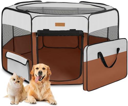 Amazon.com : Dog Playpen, Portable Pet Play Pen for Cat, Puppies, Rabbits, Chickens, Foldable Large-Capacity Pet Tent for Indoor/Outdoor Travel Camping Brown : Pet Supplies