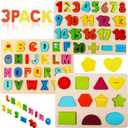 Wooden Puzzles for Toddlers, Voamuw Alphabet Number Shape Learning Puzzle for Kids Ages 3 4 5, Montessori Toys Preschool Education Chunky Jigsaw for Boys and Girls