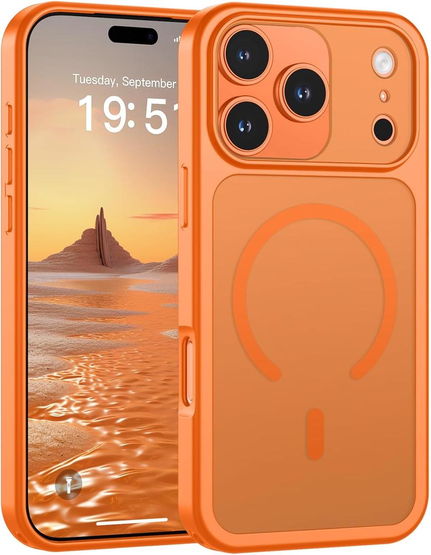 SUPFINE Magnetic for iPhone 17 Pro Case (Compatible with MagSafe)(Military Grade Drop Protection)(Camera Protection) Translucent Matte Shockproof Phone Cover,Starry Orange