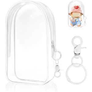 2 x Clear Figure Display Bag with Keychain for Doll, Positive Doll Storage Bag, Pouch Keychain Charms for Collectibles (with Zipper- Waterproof) Building Block Storage Bag,7.4 * 4.2 inch (White)