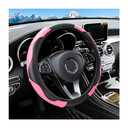 Osilly Car Steering Wheel Cover, 15 inch Carbon Fiber Microfiber PU Leather Elastic Steering Wheel Protector for Men Women, Anti-Slip Breathable Car Interior Accessories for Most Cars (Pink)