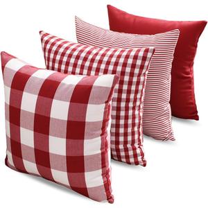CARRIE HOME Buffalo Check Pillow Covers Buffalo Plaid Throw Pillow Cover 18x18 for Red and White Decorations, Set of 4