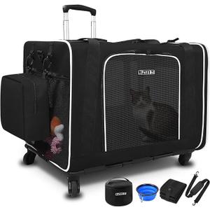Petskd Extra Large Cat Carrier with Litter Box 24"x17"x17" for Medium Large Cat or 2 Small Cats, Collapsible Soft Sided Pet Carrier for Car Travel with Lockable Safety Zippers(Blue)