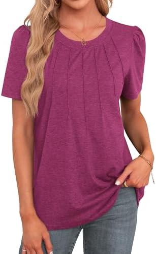 Agnes Urban Womens Tops Dressy Casual Short Sleeve Shirts Summer Loose T Shirts Trendy Tops Pleated Tunic Blouses, XL