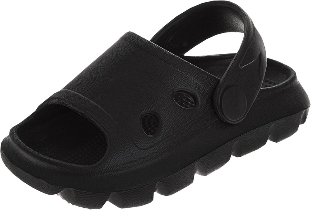 Josmo Kids Summer Beach Pool Sandals - Open Toe Boys Ankle Strap Shoes Size 5-10 Toddler (Black)