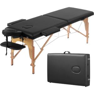Prilinex Portable Folding Massage Table - 2 Sections Massage Bed Spa Table with Carrying Bag, Face Cradle, Armrest & Hand Pallet - Easy Set Up, Lightweight, Height Adjustable 24" to 33" Black