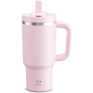 32 oz Tumbler with Handle and Straw: Stainless Steel Insulated Tumbler Keeps Cold for 24 Hours, Leakproof Travel Cup Fits in Cup Holder and BPA-Free, Cotton Candy