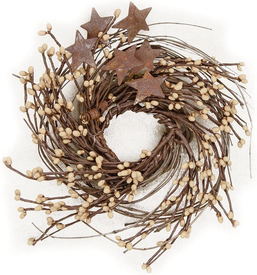 CWI Gifts Pip and Twig with Rusty Star Wreath, 7-Inch, Ivory