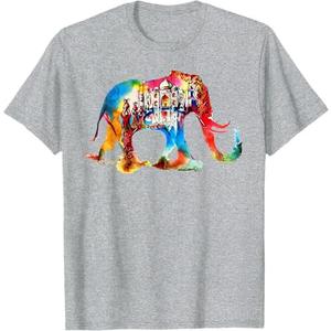 India Elephant Vintage Travel Love Watercolor T-Shirt 2XL